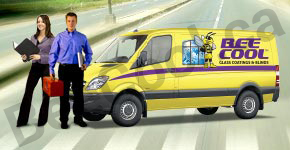Airdrie Bee Cool window tinting and mobile glass laminating trucks come to your site.
