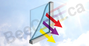 Red Deer photo shows examples of window tint reflecting UV rays and suns heat rays.